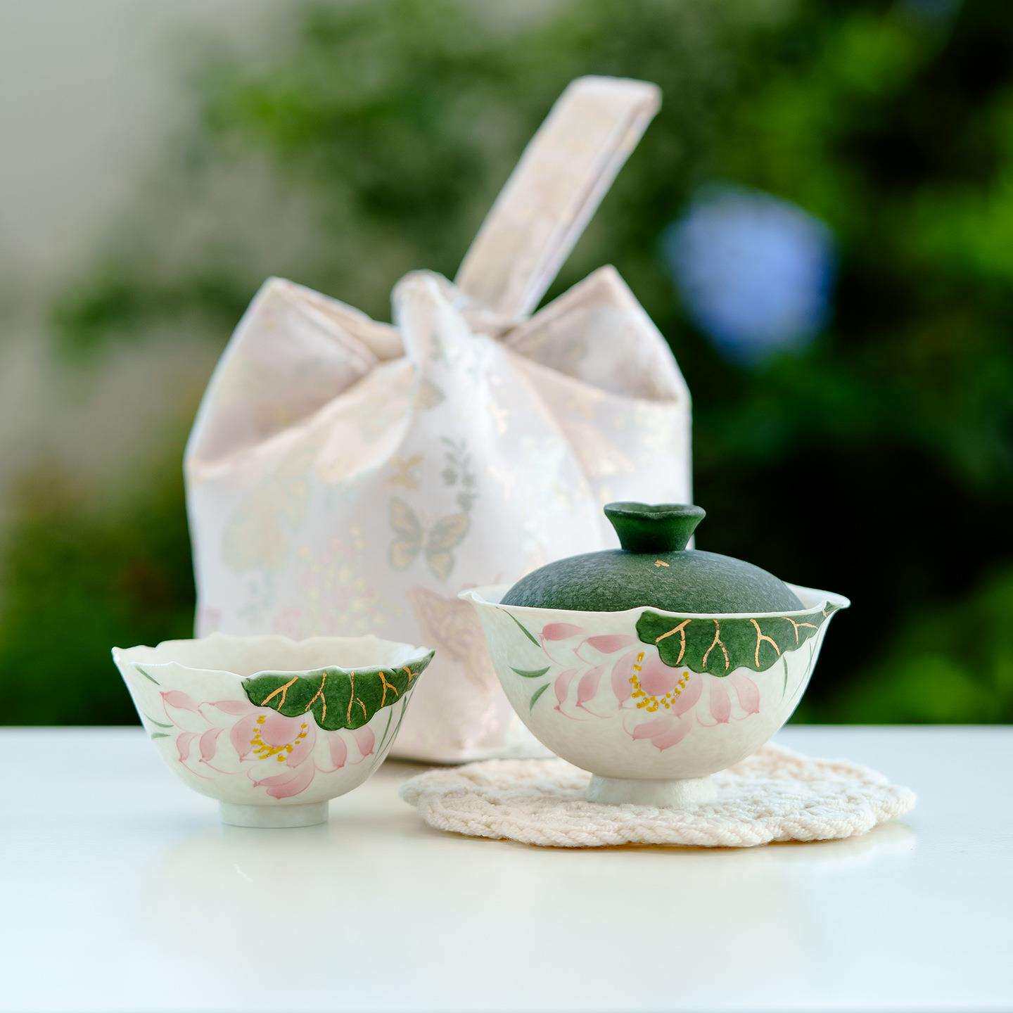 岩矿白陶瓷盖碗一人饮户外露营喝茶杯子装备便携式快客杯旅行茶具