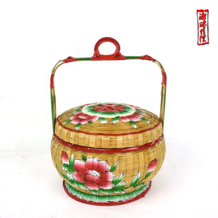 潮汕手工彩绘竹编花篮婚嫁收纳