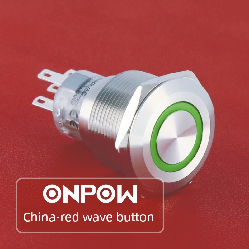 ONPOW中国红波欧宝龙LAS1-AGQ22环形带灯金属防水按钮开关22mm