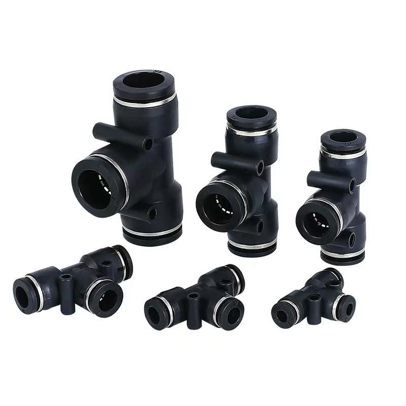 黑色塑料T型三通接头气管接头快插PE-4/PE-6/PE-8/PE-10/PE-12mm