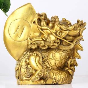 爆款黄铜日月神兽摆件龙二子睚眦日月邪翅铜睚眦中式家居工艺品