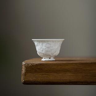 爆款冰台釉浮雕牡丹花神杯陶瓷茶杯品茗杯家用主人杯单个功夫茶杯