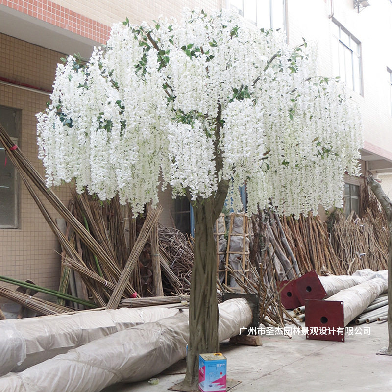 仿真白色豆花树大树室内外酒店花树婚庆装饰造景阻燃抗uv紫藤花树