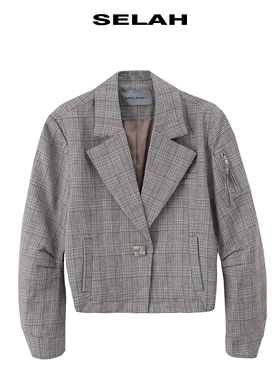 SELAH 重工一粒扣显瘦短款格纹西装外套 21V25334Z10