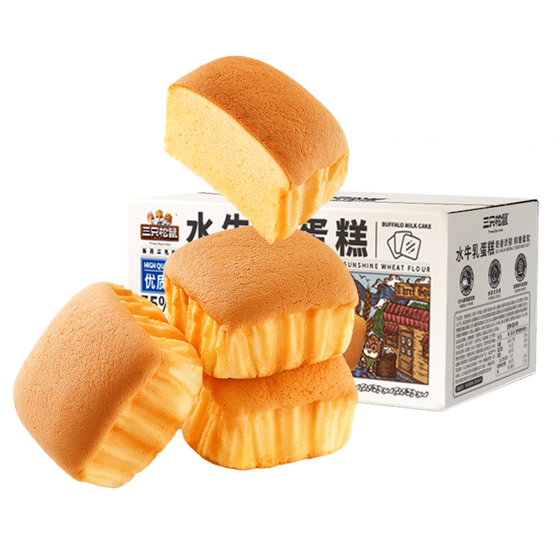 新品【三只松鼠_水牛乳蛋糕400g】水牛奶鲜鸡蛋面包糕点营养代餐