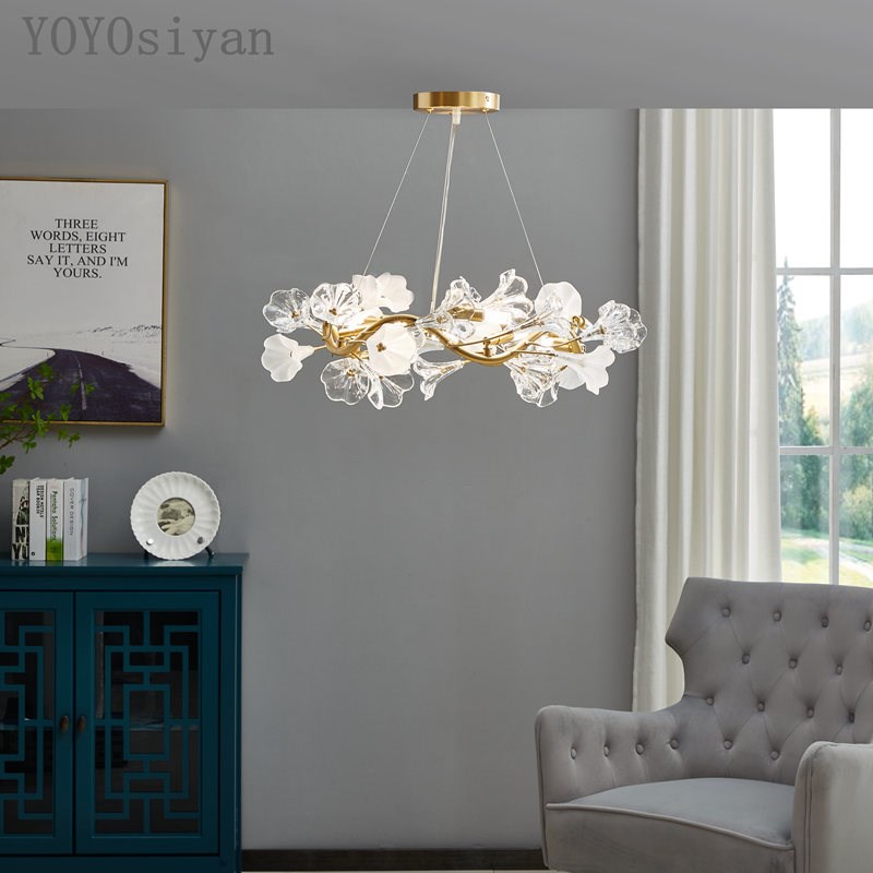 YOYO 现代轻i奢美法式黄铜茉莉花波浪吊灯  客厅餐厅卧室低楼层灯
