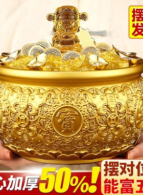 八方来财聚宝盆i摆件招财聚财纯黄铜加厚百福缸公司店铺客厅家用