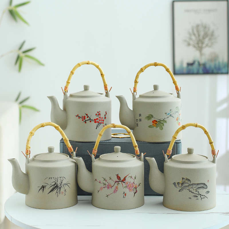 1200ml粗陶提梁壶大容量中式复古泡茶壶带过滤网餐厅水壶办公家用
