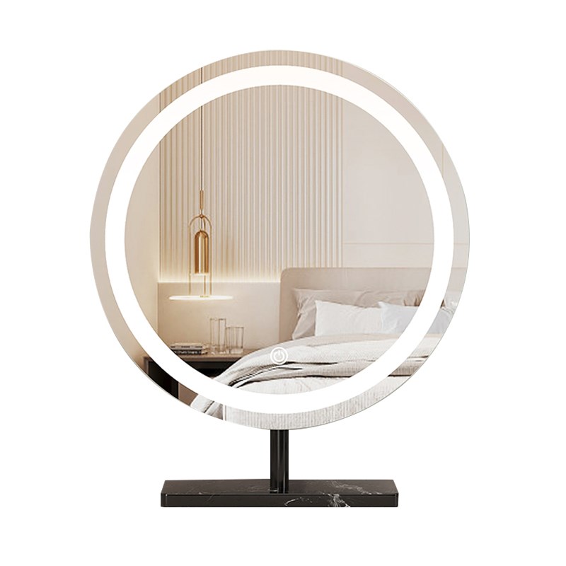 ins高级感大理石化妆镜简约梳妆台镜子桌面高清ledV圆镜美妆镜带