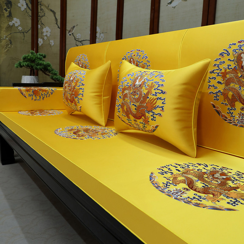 红木沙发坐垫高端新中式实木家具沙发垫套罩刺Q绣罗汉床垫防滑定
