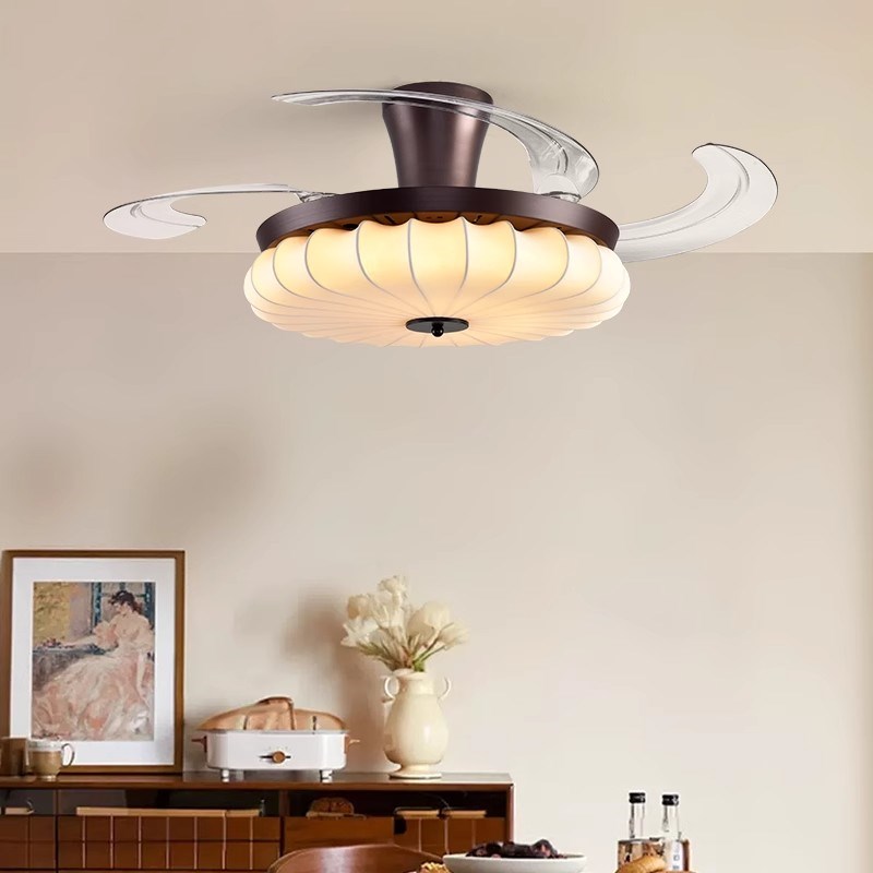 法式中古风创意风扇灯吊扇灯卧室餐E厅高级感复古隐形静音一体灯