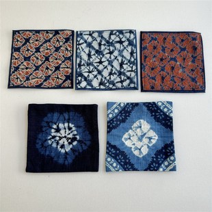 彝家扎染布艺杯垫丨手工蓝染布杯垫茶桌垫加厚夹棉隔热杯垫民族风