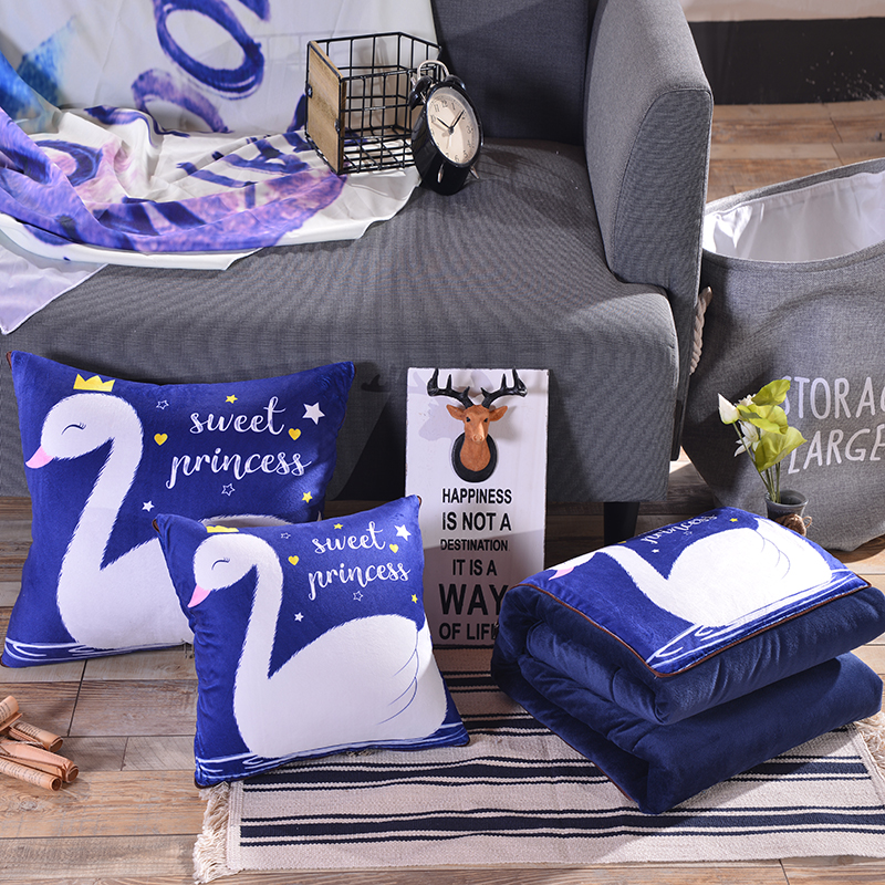 秋冬加厚抱枕被子两用珊瑚绒靠垫枕汽车办公室空调被沙发午休冬被