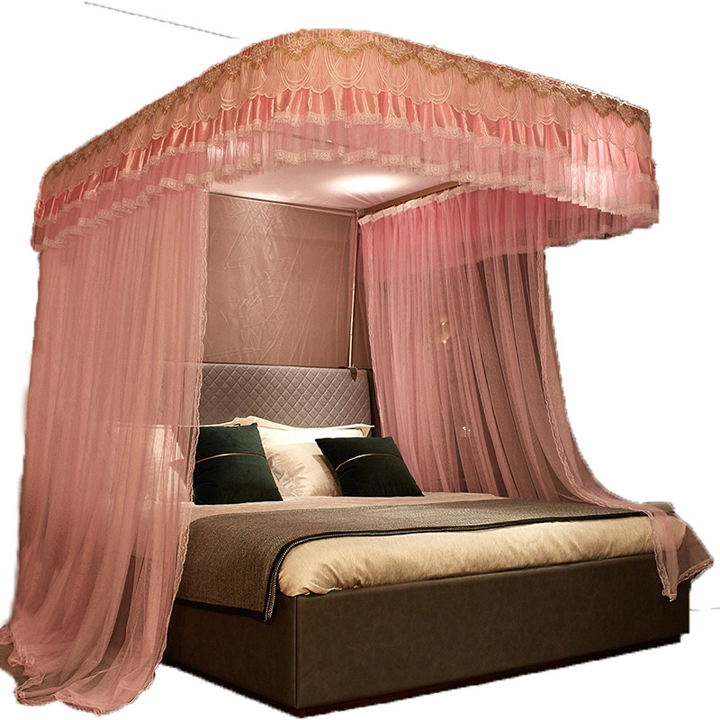 加厚加密U型导轨蚊帐轨道家用1.8m床落地式公主风纹账1.5米床支架