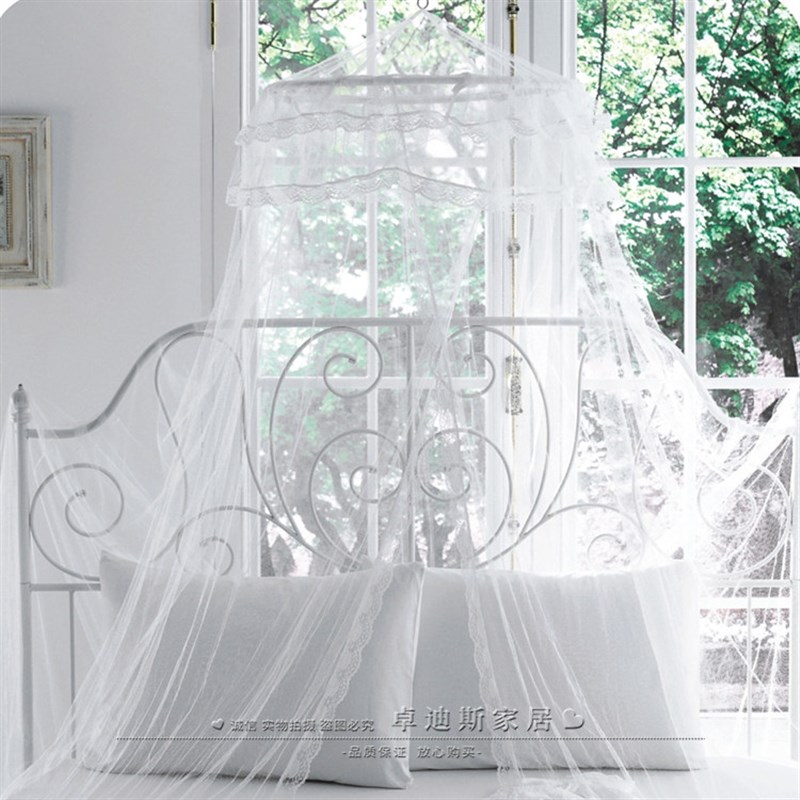 床幔落地欧式公主吊顶宫廷v韩式免安装蚊帐圆形圆顶通用单门家用