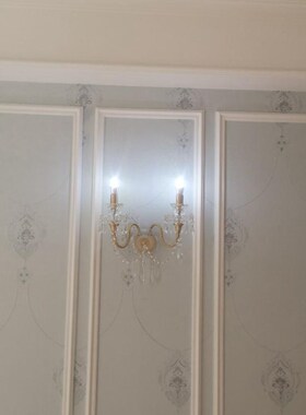 SY奢华全铜纽纹树叶水晶壁灯欧法式别墅客厅餐厅背景墙床头卧室灯