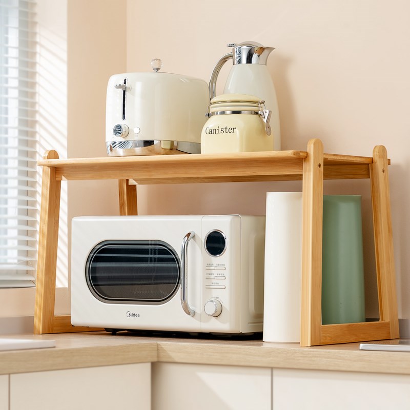 厨房微波炉置物架烤箱架子家用实木双层台面桌面电饭锅售价支架