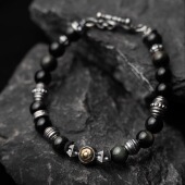 Arthur.K原创设计日本手工天然矿石925银0.8黑玛瑙手链男女手链