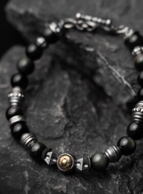 Arthur.K原创设计日本手工天然矿石925银0.8黑玛瑙手链男女手链