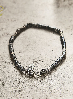 Arthur.K高级感小众设计款手工天然矿石925银0.3黑雪花石手链百搭