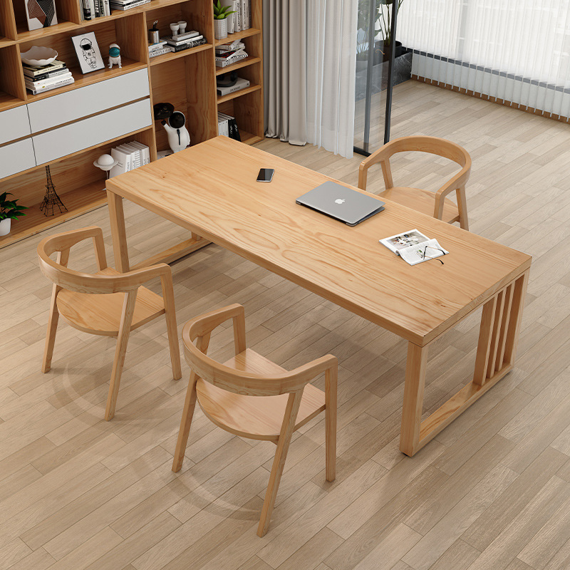 实木简约书桌客厅长条办公桌原木白蜡木阅读写字桌家用电脑桌子