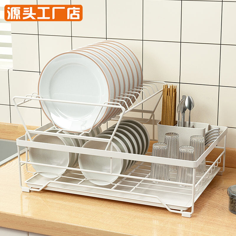 厨房台面碗筷沥水架家用双层放盘子碗碟的置物架餐具收纳架子小型