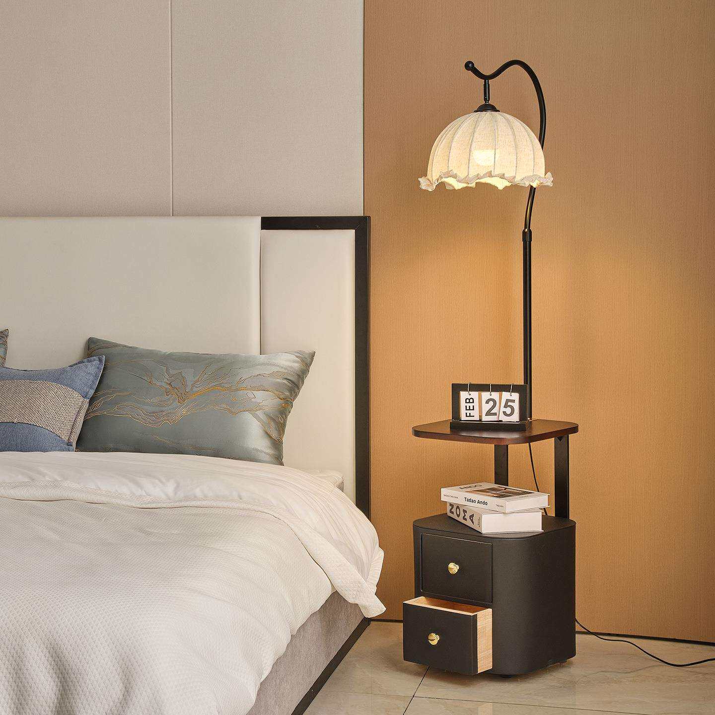 中古风落地灯卧室床头柜置物台灯客厅沙发边高级感美式复古氛围灯