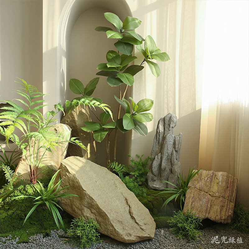 造景仿真石假山道具玻璃钢石头酒店大堂软装布置现代创意落地摆件