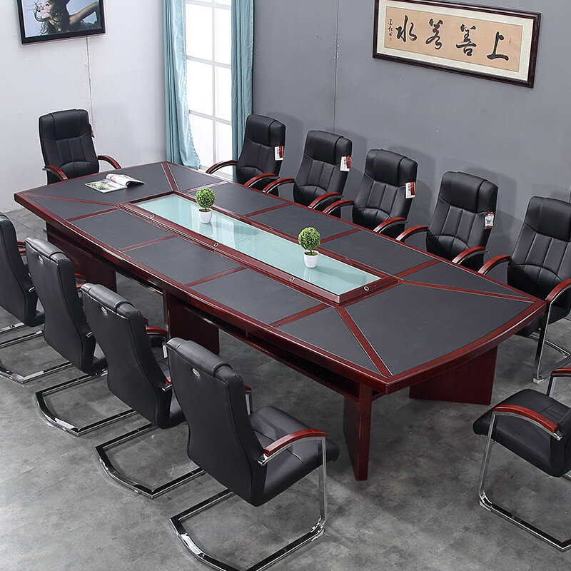 苏州办公家具会议桌长桌简约现代油漆贴胡桃木皮洽谈桌大型会议台
