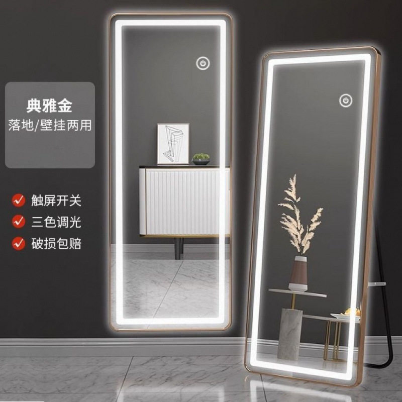 高清LED灯全身镜带框网红换衣镜落地壁挂两用镜子触摸发光穿衣镜