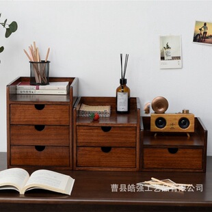 创意木质桌面收纳盒抽屉式收纳柜办公室书桌储物盒日式木制置物架