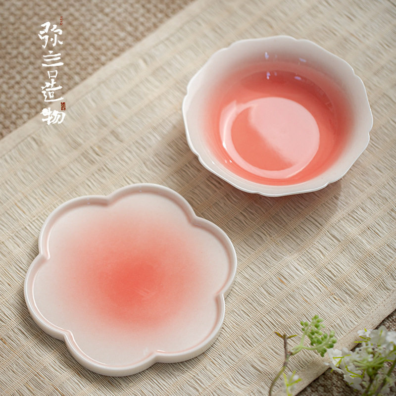 弥言西瓜红壶承家用创意茶点盘纯手工陶瓷渐变茶承功夫盖碗茶壶托