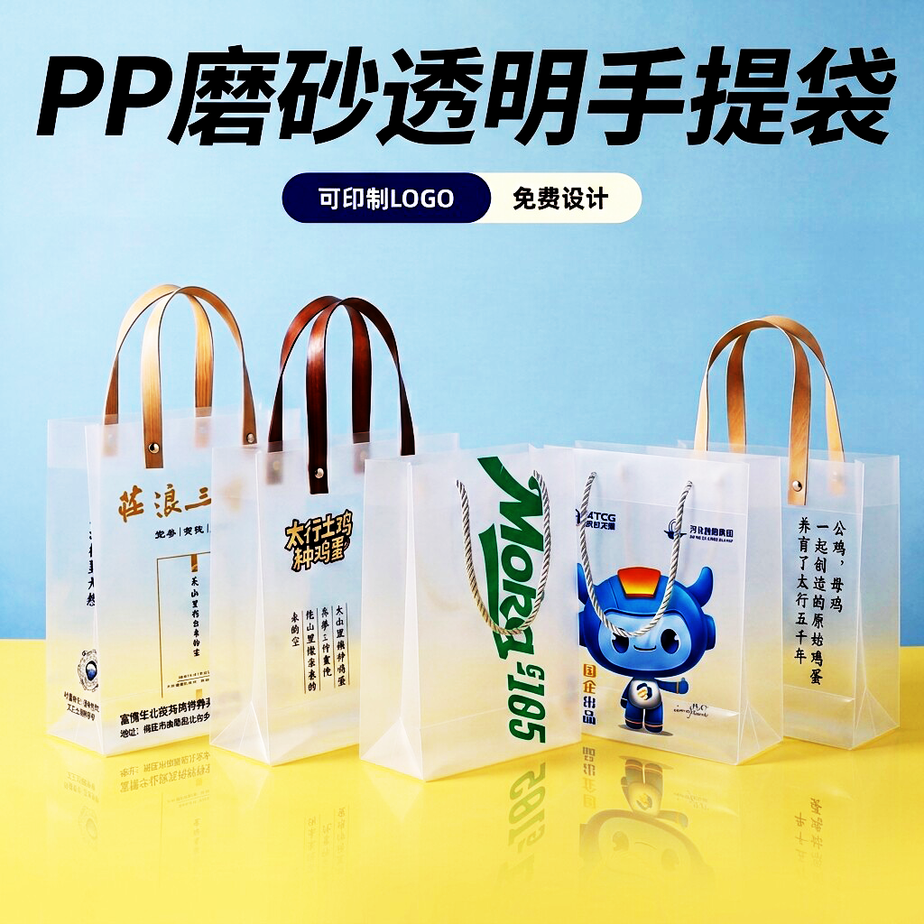 pvc手提袋透明磨砂防水pp塑料硬婚庆喜糖伴手礼品包装袋定做logo