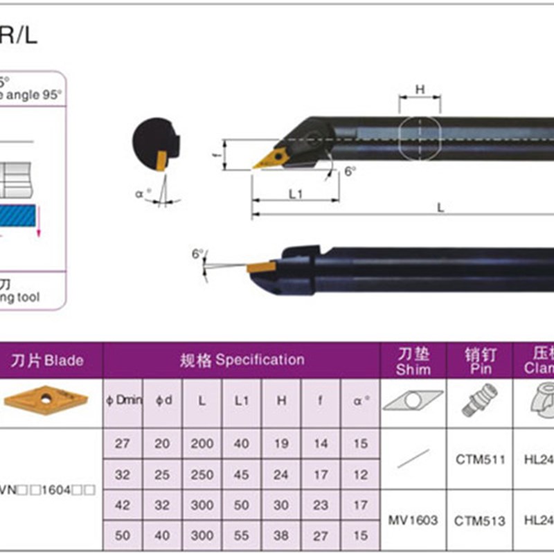 95度内孔车刀35度菱形尖刀镗孔刀杆S20R/BS25S/S32T-MVXNR16 MVXN