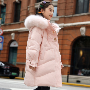 女童羽绒服2023年新款冬季潮流加厚宝宝洋派中长版女孩儿童外套女