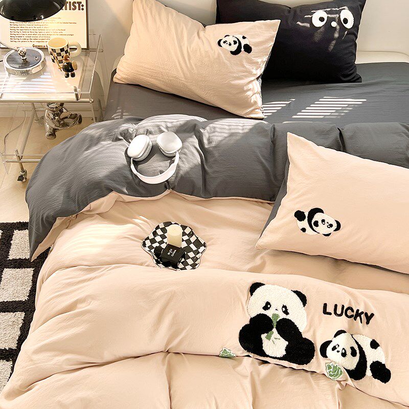 水洗棉毛巾绣四件套床单被套床品大学生宿M舍床上三件套全棉纯棉