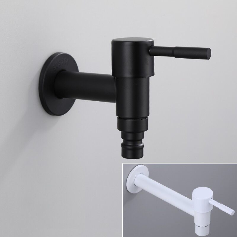 4分嘴黑色加长洗衣机龙头304不锈钢拖把池水龙头白色普通入墙龙头