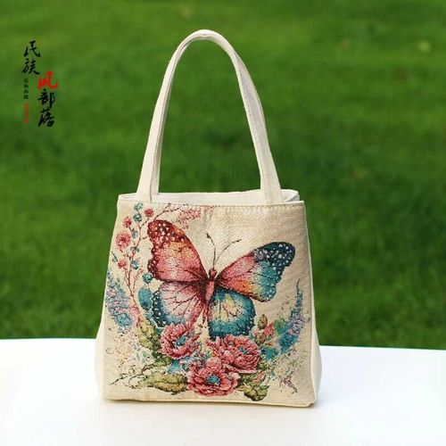 中国风女手提包民族特色双面刺绣手机牡丹花提花金丝新款外出时尚