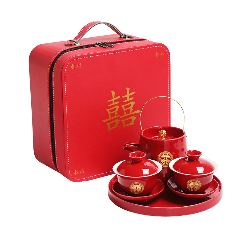 新人改口敬茶杯中式陶瓷红色茶具套装结婚礼物送闺蜜新娘陪嫁喜事