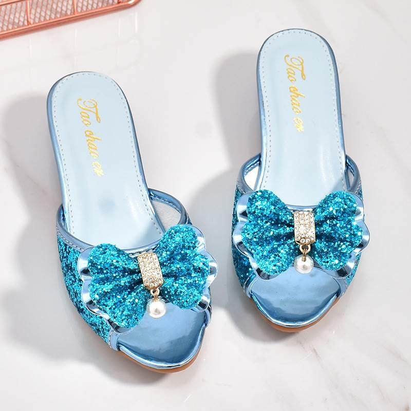 儿童拖鞋小女孩时尚优雅奢华水晶公主鞋女童新款凉拖鞋夏季高跟鞋