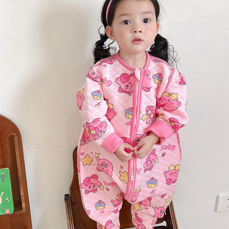 宝宝睡袋春秋夹棉婴儿保暖防踢被分腿卡通女儿童秋冬连体睡衣无骨
