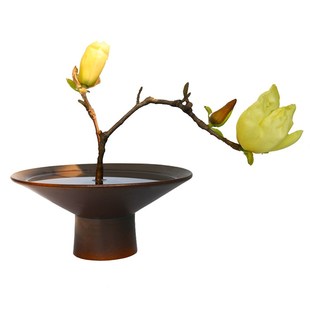 剑山插花器高脚花器茶席陶z瓷花盆日式 中式 摆件插花底座禅意器皿