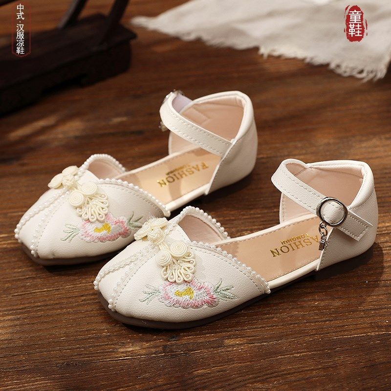 女童汉服鞋透气新款中式小皮鞋配旗袍连衣裙公主风绣花鞋夏季凉鞋