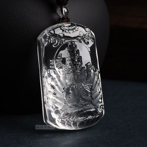 天然白水晶千手观音吊坠原石精雕本命佛守护神珠宝饰品挂件可定制