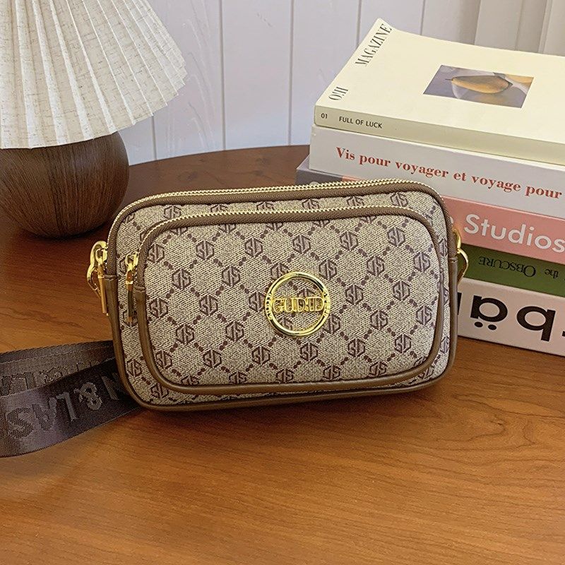 宽肩带多层帆布小方包包女2025新款通勤单肩斜挎包复古时尚手机包