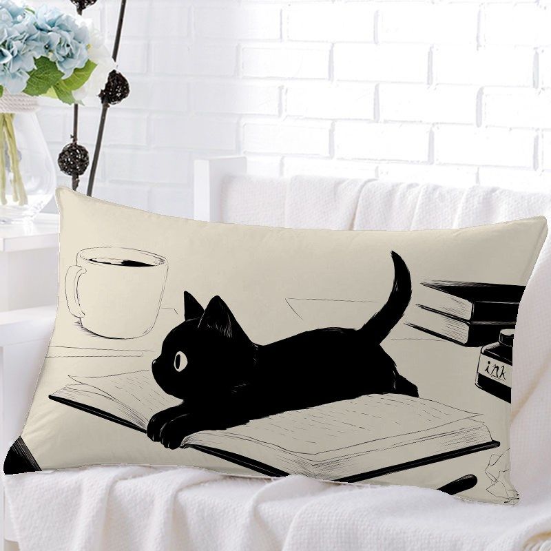 黑色手绘猫咪可i爱磨毛枕套儿童透气枕头套幼儿园小枕头枕芯套枕
