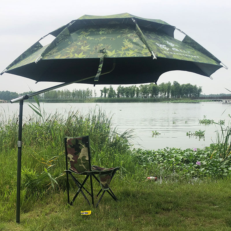 三折叠钓鱼伞手杖新款防晒双弯万向黑胶可携式超轻拐杖双层钓伞短