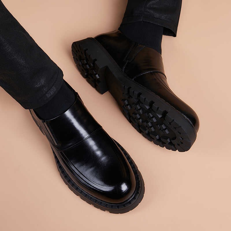 商务正装男士休闲素面百搭厚底内增高一脚蹬英伦风潮时尚男德比鞋
