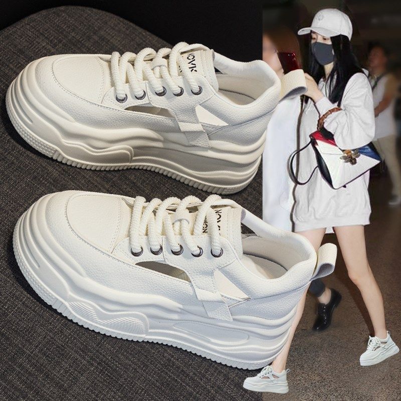 内增高小白鞋女夏季2025新款爆款厚底松糕老爹鞋T透气镂空运动凉,女鞋,时尚休闲鞋,淘宝优惠券,粉丝福利购,淘宝优惠卷