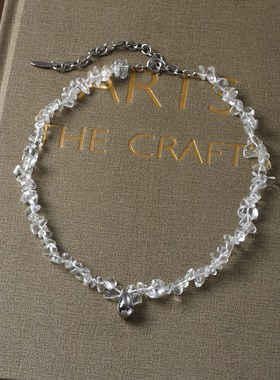 白水晶水滴吊坠项链女秋冬轻奢小众设计高级感清凉气质锁骨链配饰